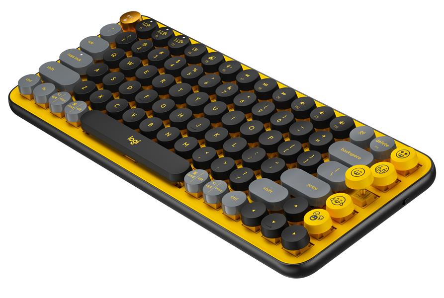 Logitech POP Keys Wireless Mechanical Keyboard With Emoji Keys toetsenbord RF-draadloos + Bluetooth AZERTY Frans Zwart, Grijs, Geel