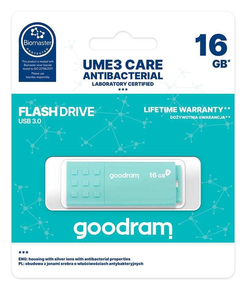Goodram USB 3.0 UME3 CARE USB flash drive 16 GB USB Type-A 3.2 Gen 1 (3.1 Gen 1) Turkoois