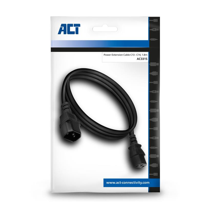 ACT AC3315 electriciteitssnoer Zwart 1,8 m C13 stekker C14 stekker