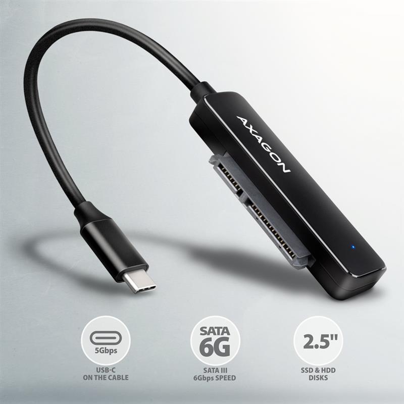 Axagon ADSA-FP2C USB-C 5Gbps - SATA 6G, 2.5 SSD/HDD SLIM adapter - Adapter - Digital/Daten interfacekaart/-adapter USB Type-C