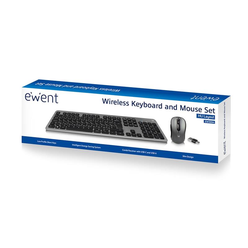 Ewent EW3264 toetsenbord RF Draadloos QWERTZ Hongaars Zwart, Grijs