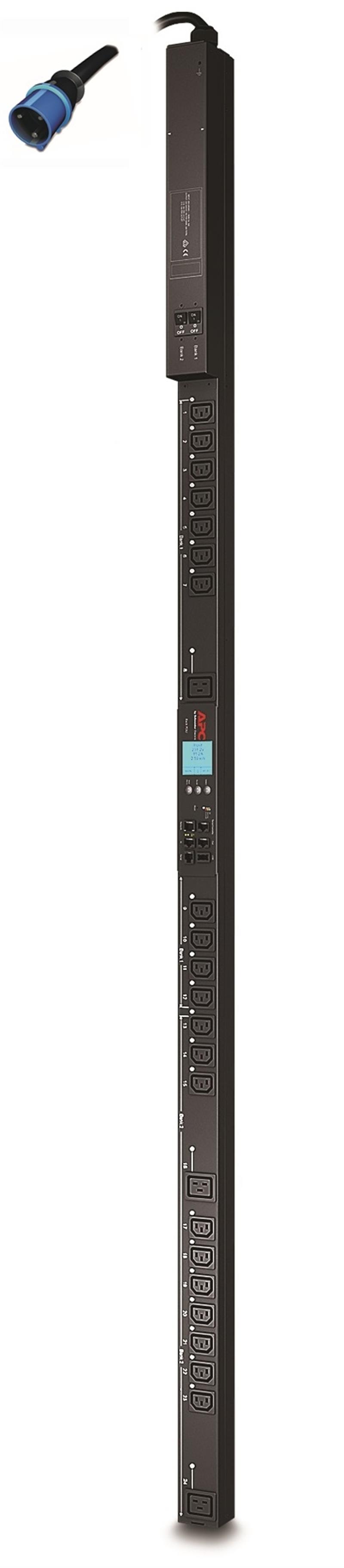 APC Rack PDU, Metered-by-Outlet with Switching, ZeroU, 32A, 230V, (21x) C13 & (3x) C19, IEC 309 32A stekker
