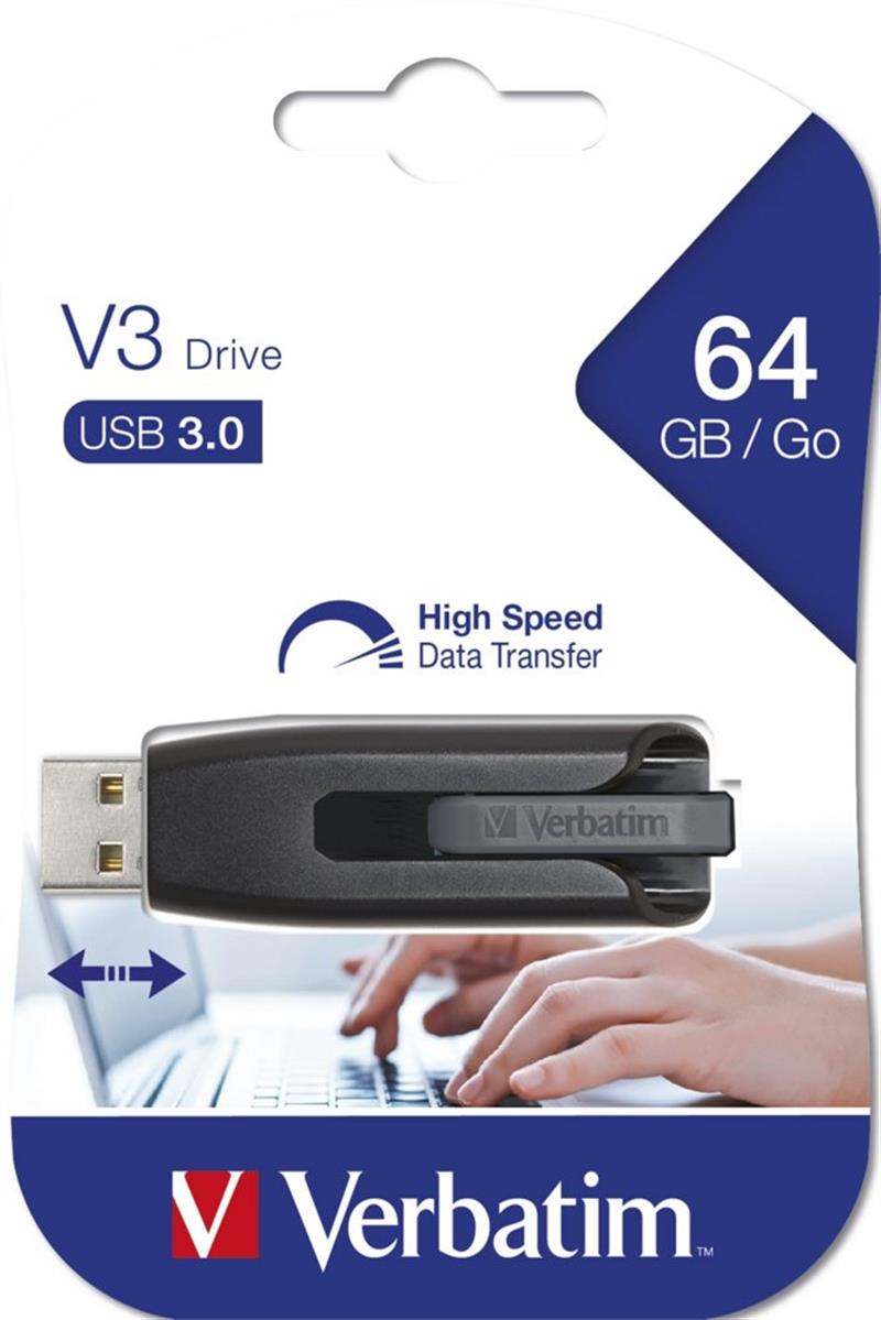 Verbatim V3 USB flash drive 64 GB USB Type-A 3.2 Gen 1 (3.1 Gen 1) Zwart, Grijs