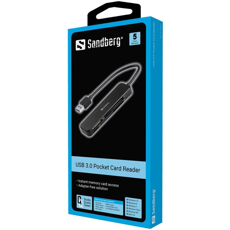 Sandberg 134-32 geheugenkaartlezer USB 3.2 Gen 1 (3.1 Gen 1) Zwart