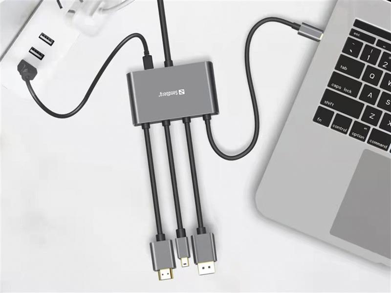 Sandberg 509-21 video kabel adapter 2 m HDMI Type A (Standaard) DisplayPort + Mini DisplayPort + HDMI + USB Type-C Zwart