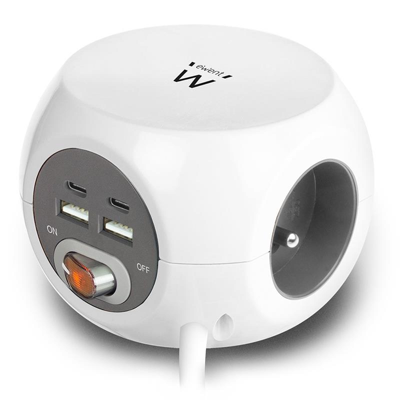 Ewent EW3975 power uitbreiding 1,5 m 3 AC-uitgang(en) Binnen Wit