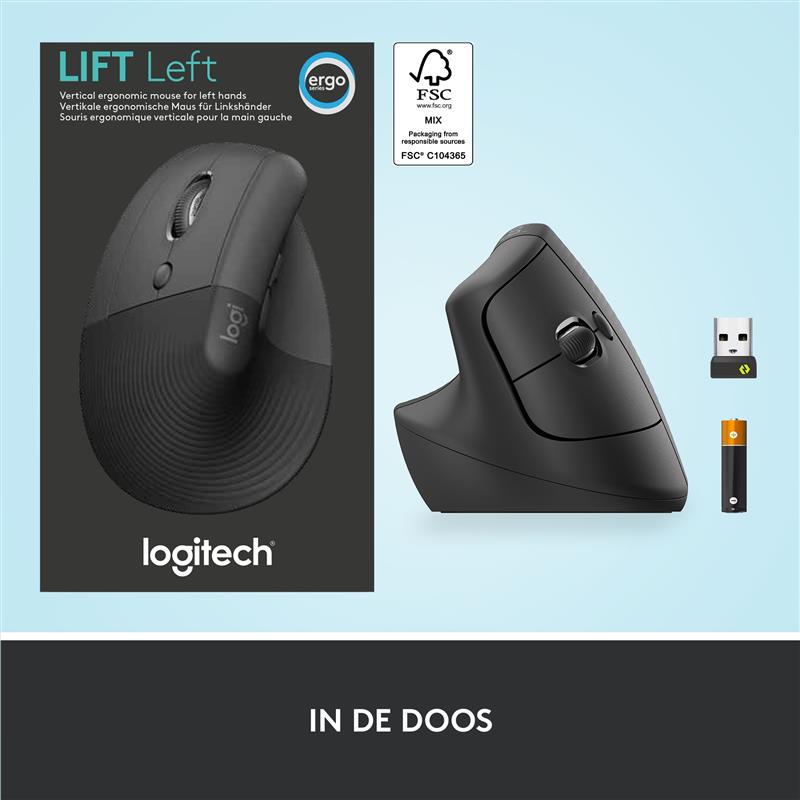 Logitech Lift muis Linkshandig RF draadloos + Bluetooth 4000 DPI