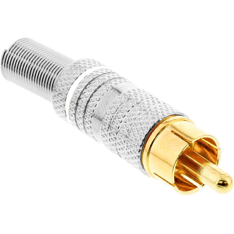 InLine RCA metal male plug for soldering silver white ring for 6mm cable