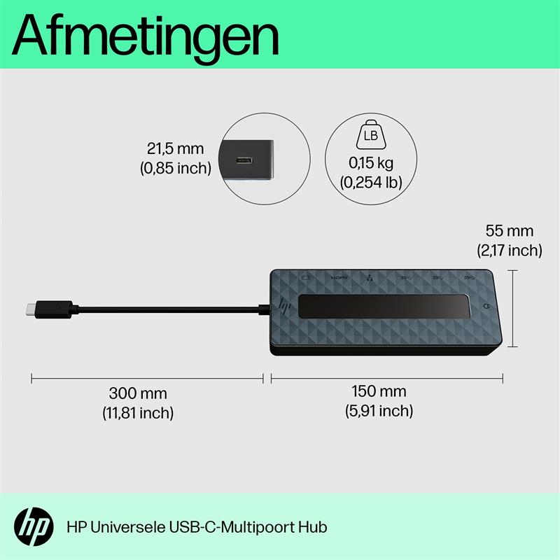 HP 50H98AA interface hub USB 3.2 Gen 1 (3.1 Gen 1) Type-C Zwart