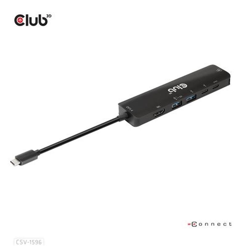 CLUB3D USB Gen1 Type-C 6-in-1 Hub with HDMI 8K30Hz 2xUSB Type-A RJ45 and 2xUSB Type-C Data and PD charging 100 watt