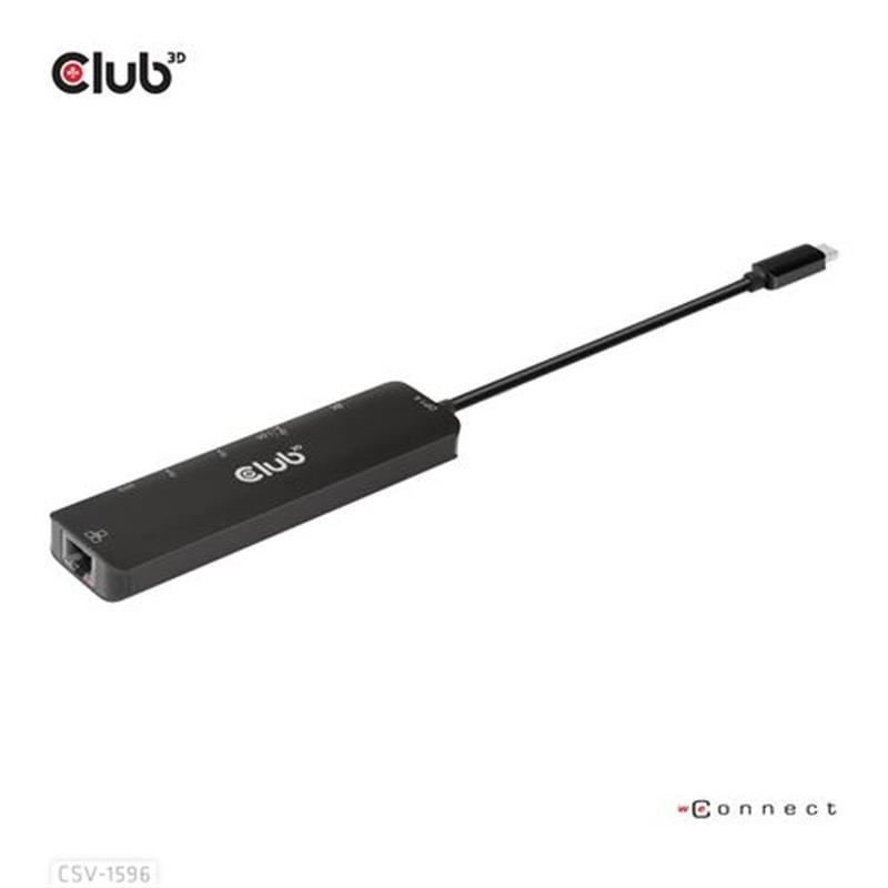 CLUB3D USB Gen1 Type-C 6-in-1 Hub with HDMI 8K30Hz 2xUSB Type-A RJ45 and 2xUSB Type-C Data and PD charging 100 watt