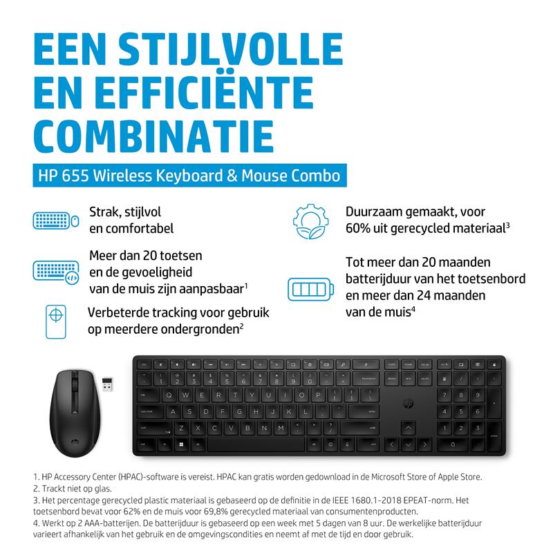 HP 655 draadloze toetsenbord- en muiscombinatie (zwart 10)