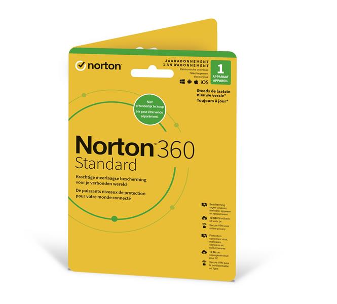 NortonLifeLock Norton 360 Standard Vlaams, Belgisch Frans Basislicentie 1 licentie(s) 1 jaar