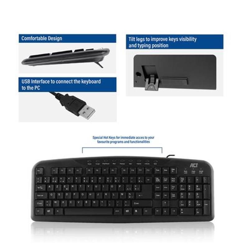 ACT AC5405 toetsenbord USB AZERTY Belgisch Zwart