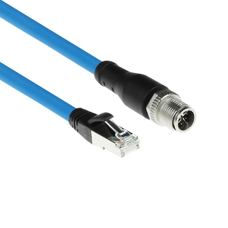 ACT Industrial 10,00 meter Sensor kabel M12X 8-polig male chassis naar RJ45, Superflex SF/UTP TPE kabel, afgeschermd