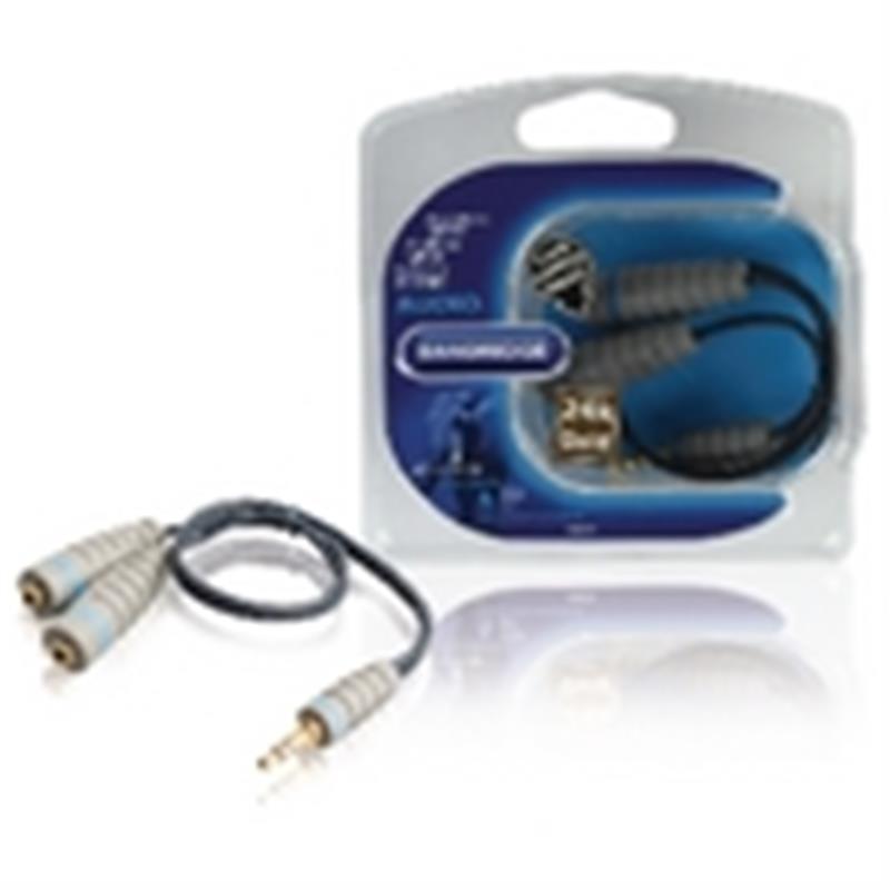 Stereo Audiokabel 3.5 mm Male - 2x 3.5 mm Female 0.20 m Blauw