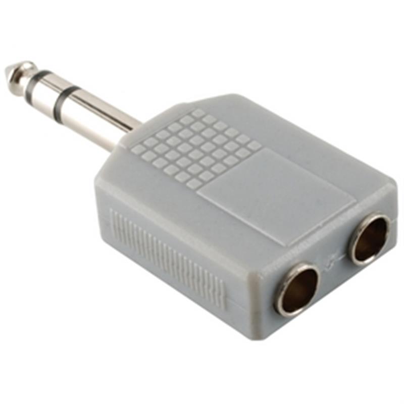 Stereo-Audio-Adapter 6.35 mm Male - 2x 6.35 mm Female Grijs