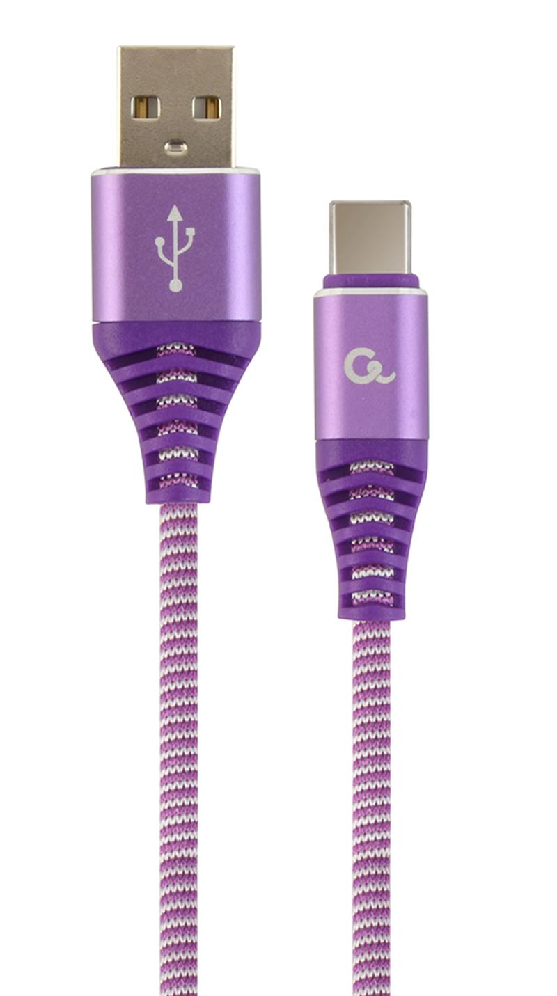 Premium USB Type-C laad- datakabel katoen 1 m paars wit