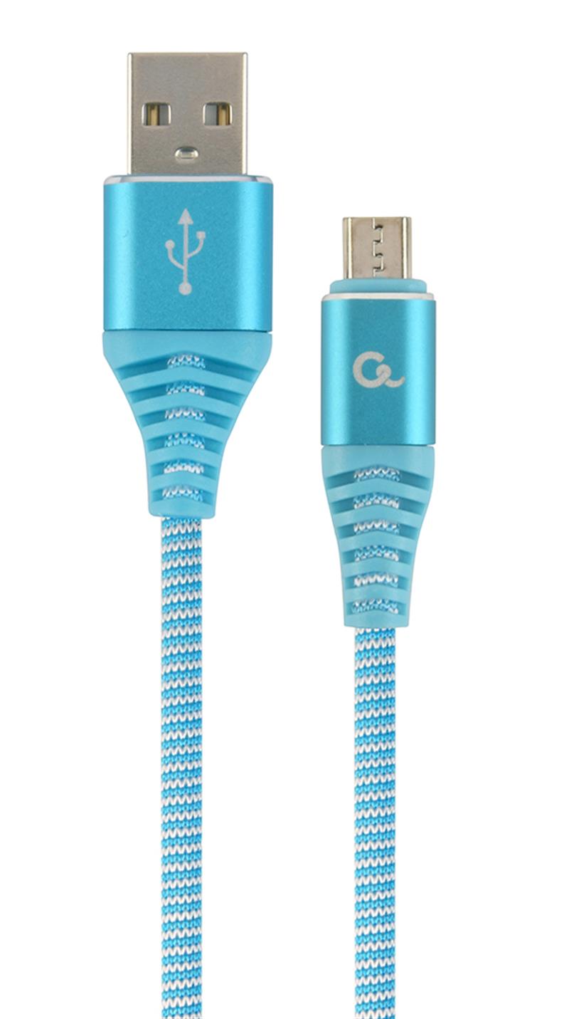 Premium micro-USB laad- datakabel katoen 1 m turquoise wit