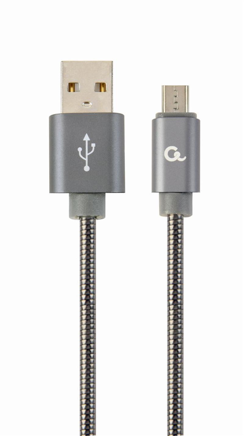 Premium micro-USB laad- datakabel metaal 2 m metallic-grijs