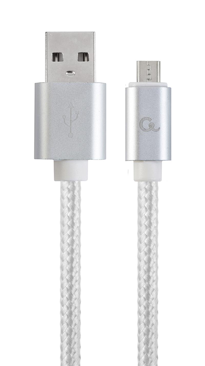 Micro-USB kabel katoen 1 8 meter zilver Blister