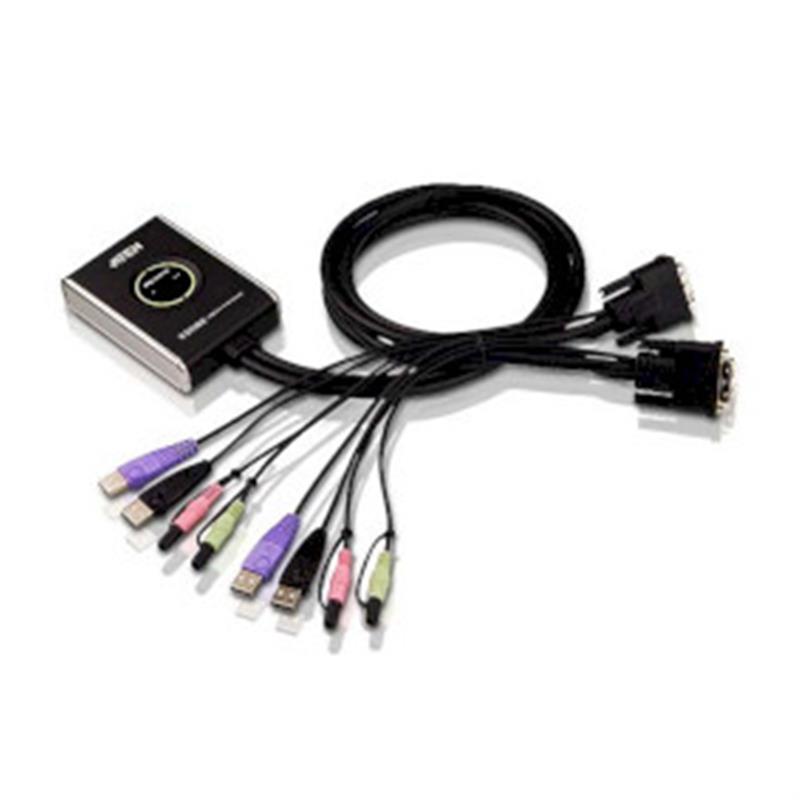 Aten 2-poorts USB DVI-/audiokabel KVM-switch met externe poortselectieschakelaar