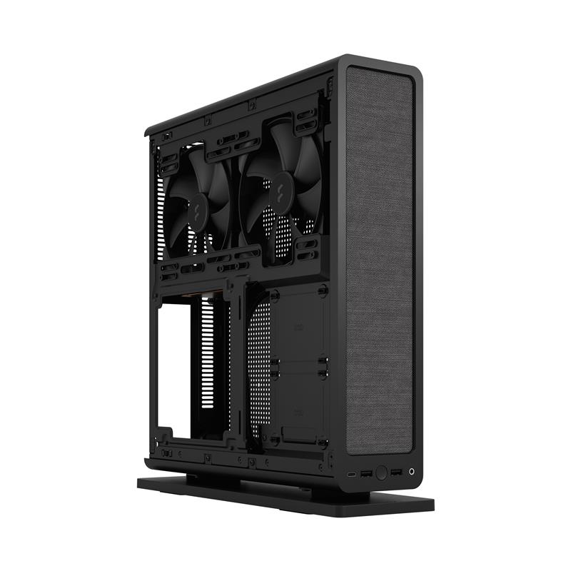 Fractal Design Ridge Black mITX Case PCIe 4 0 riser installed horizonal of vertical use 2 x 140 mm PWM Aspect fan pre-installed