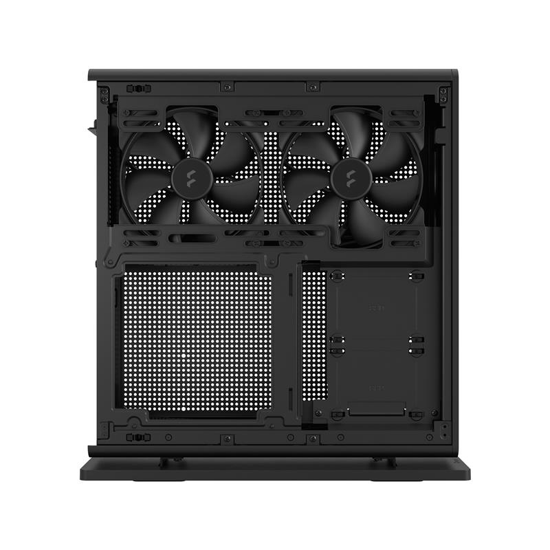 Fractal Design Ridge Black mITX Case PCIe 4 0 riser installed horizonal of vertical use 2 x 140 mm PWM Aspect fan pre-installed