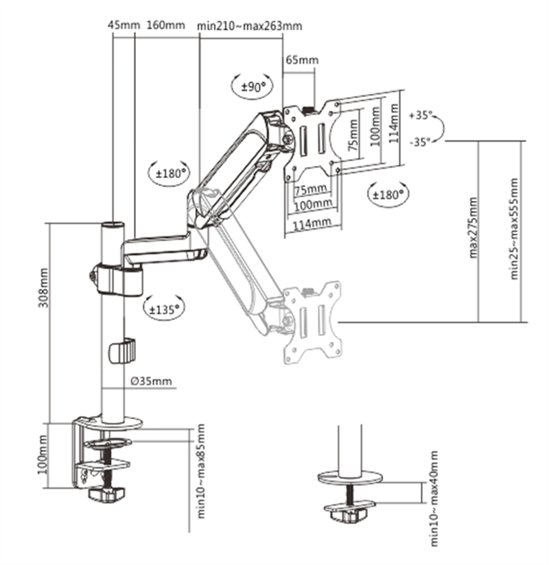 Monitorarm met gasveer zwenkbaar 17 -32 9 kg