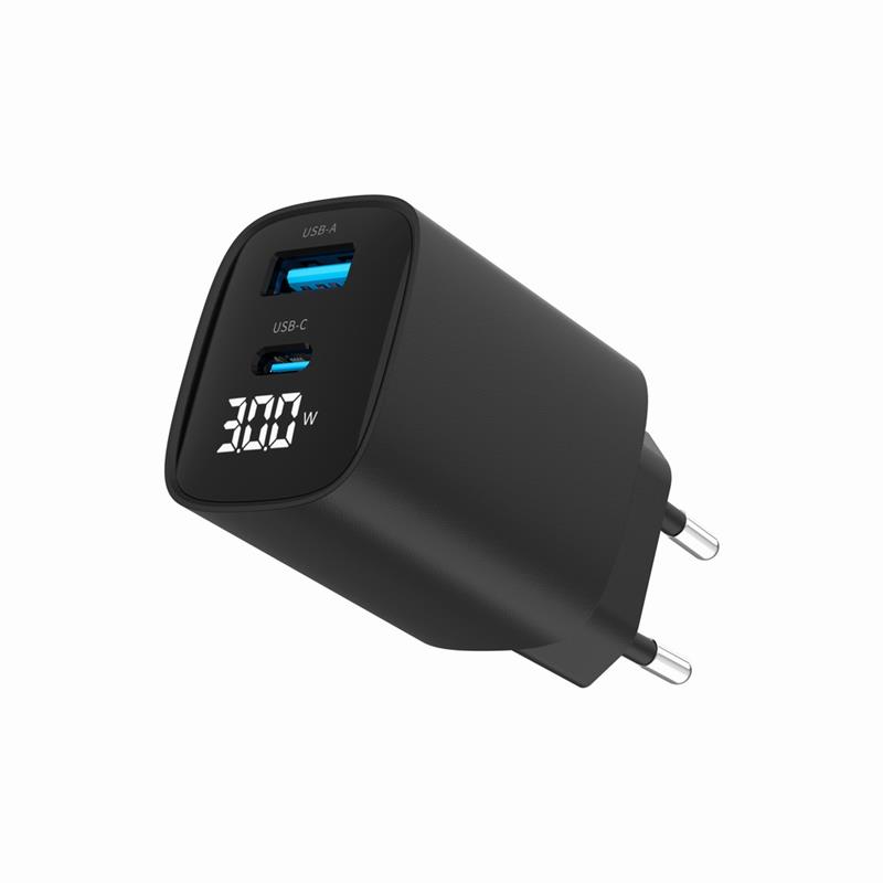 2-poorts 30W USB snellader LCD zwart