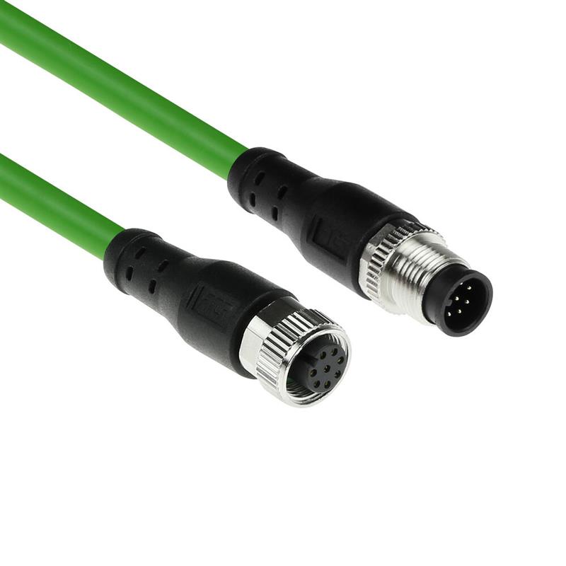 ACT Industrial 5,00 meter Sensor kabel M12A 8-polig male naar M12A 8-polig female, Ultraflex TPE kabel, afgeschermd