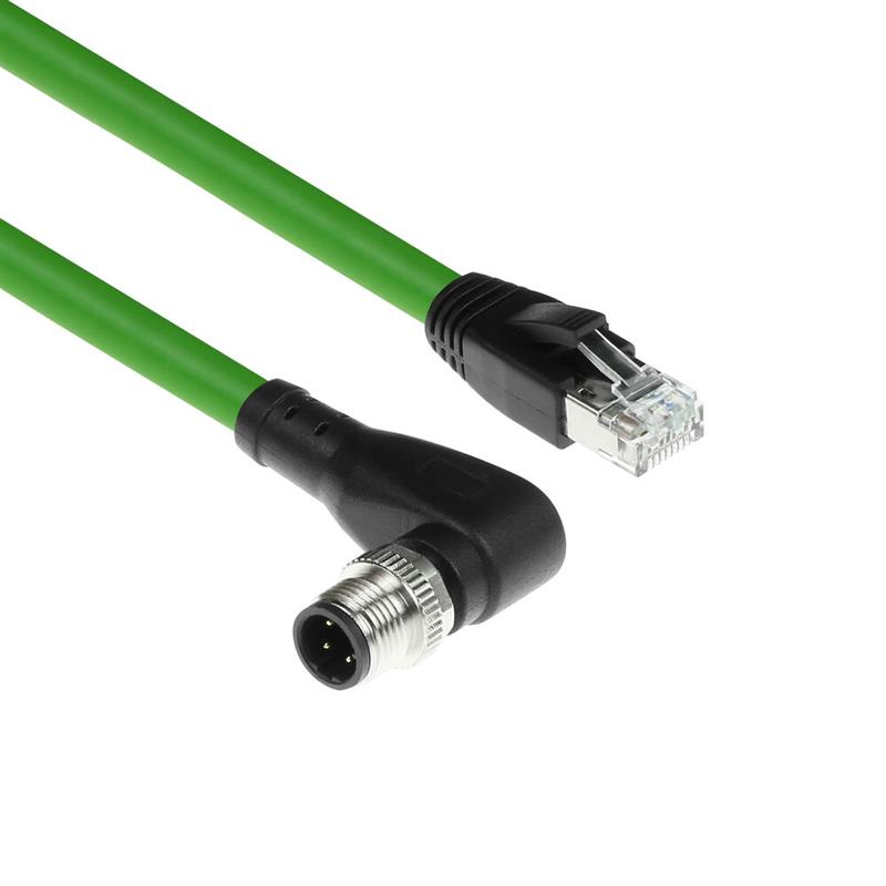 ACT Industrial 1,50 meter Sensor kabel M12D 4-polig male right angled naar RJ45 male, Superflex Xtreme TPE kabel, afgeschermd