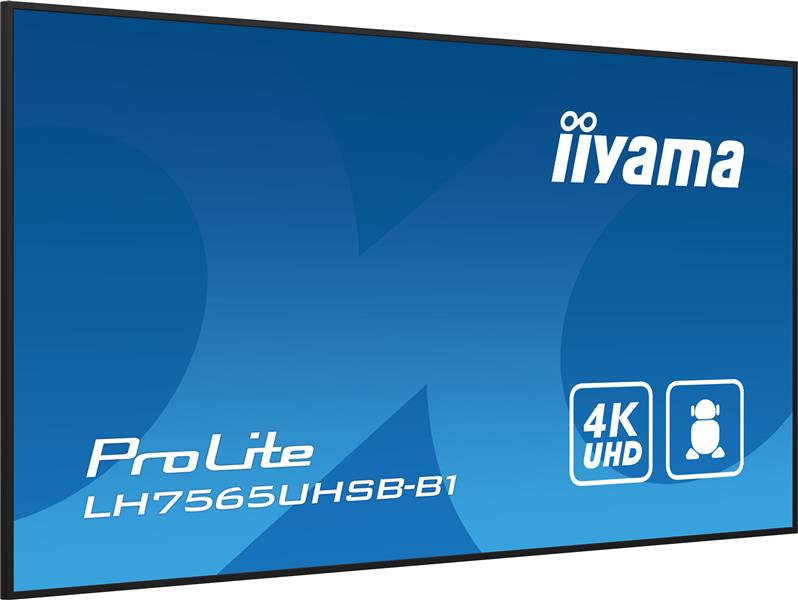 iiyama LH7565UHSB-B1 beeldkrant Kiosk-ontwerp 189,2 cm (74.5"") LED Wifi 800 cd/m² 4K Ultra HD Zwart Type processor Android 11 24/7