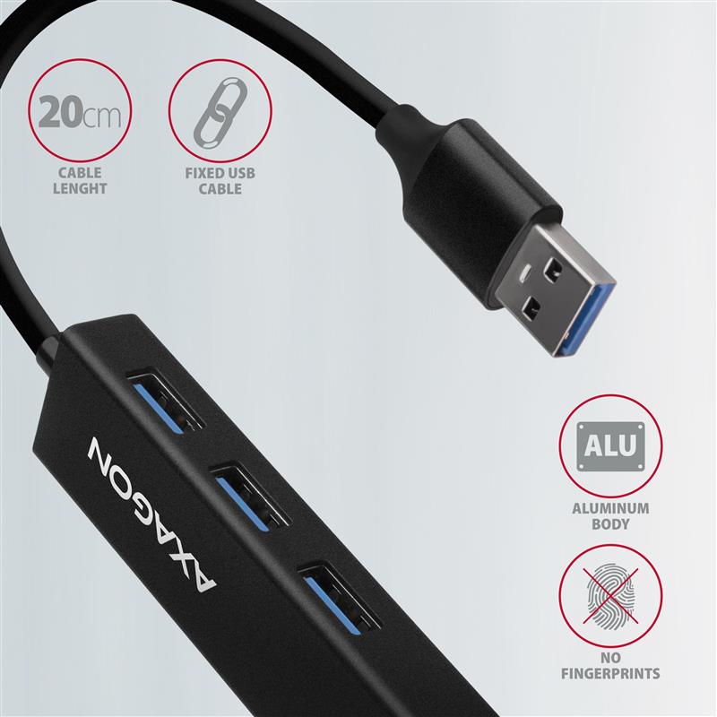 Axagon HMA-GL3A Multiport-Hub USB 3.0 Typ A Gbit-LAN 3x USB-A microSD Bedraad USB 3.2 Gen 1 (3.1 Gen 1) Type-A Zwart
