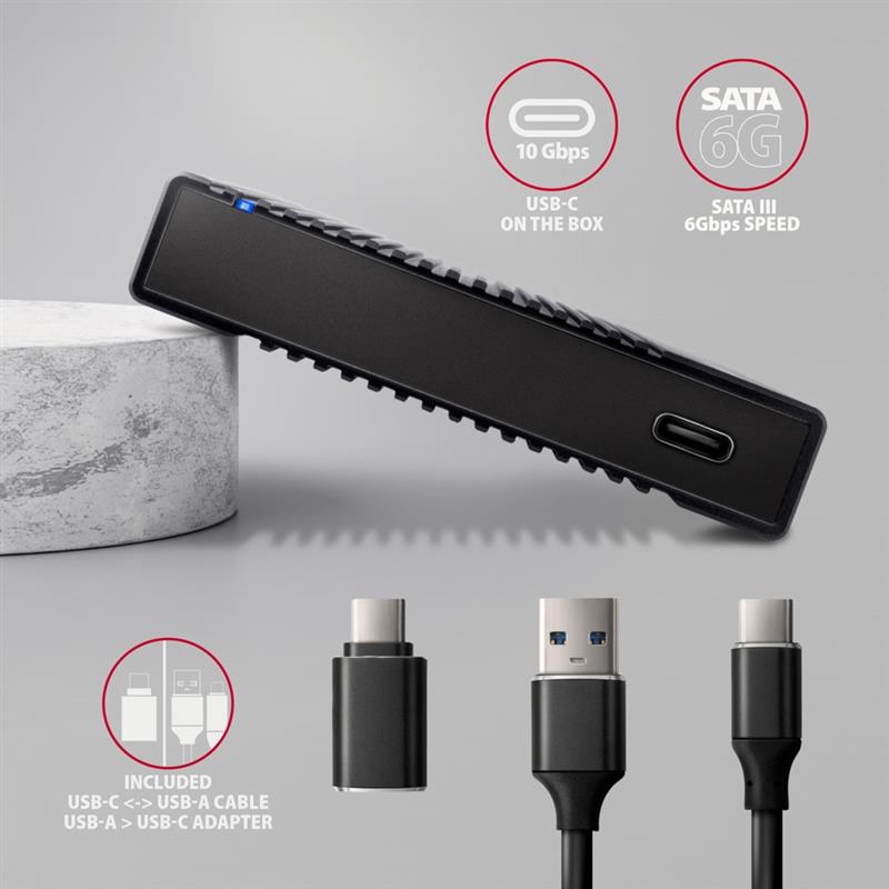 Axagon EE25-GTR USB-C 3.2 Gen 2 - SATA 6G 2.5\"" externes Festplattengehäuse geriffelt HDD-/SSD-behuizing Zwart 2.5""