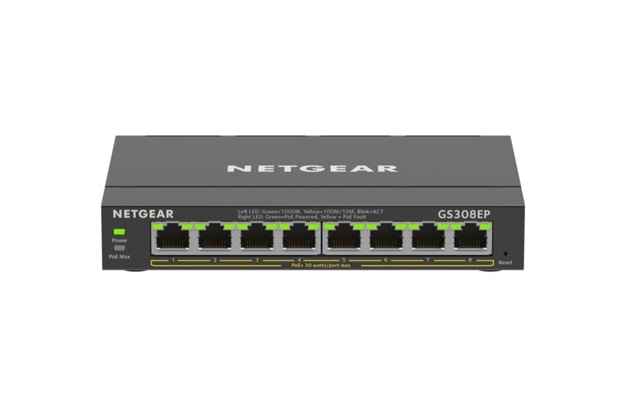 Netgear GS308EP Managed L2/L3 Gigabit Ethernet (10/100/1000) Zwart Power over Ethernet (PoE)