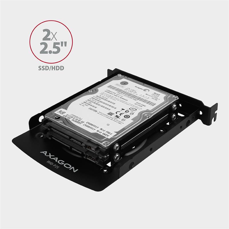 Axagon RHD-225 Halterahmen für 2x 2.5\"" im 3.5\"" PCI-Slot - schwarz Zwart Metaal