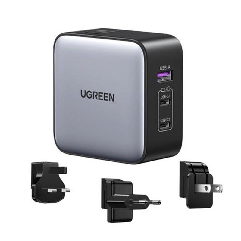 Ugreen 65W Nexode GaN Headset Mobiele telefoon Laptop Smartwatch Tablet Grijs USB Snel opladen Binnen