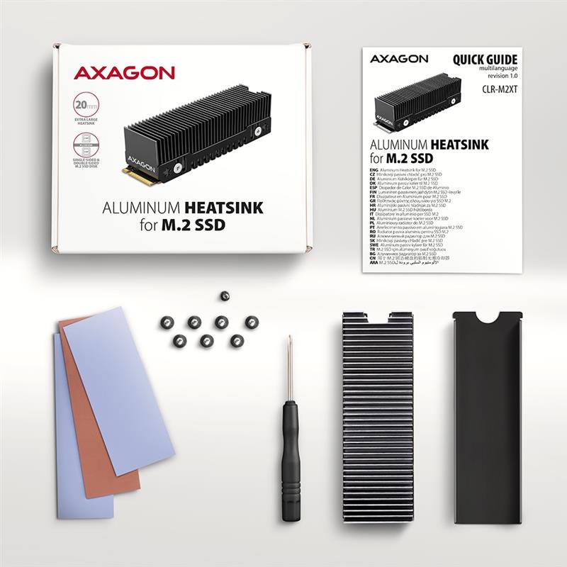 Axagon CLR-M2XT M.2 SSD Passivkühler Aluminium - 2280 M.2 NVMe SSD, SSD (solid-state drive) Koelplaat/radiatoren Zwart, Grijs 1 stuk(s)