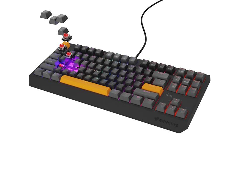 GENESIS Thor 230 TKL toetsenbord Gamen USB + RF Wireless + Bluetooth QWERTY Zwart, Grijs, Oranje