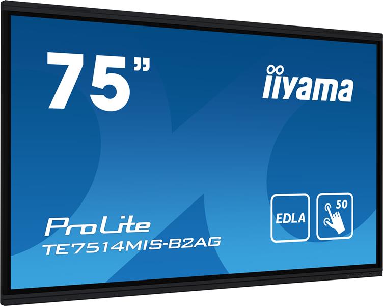 iiyama PROLITE TE7514MIS-B2AG Digitale signage flatscreen 190,5 cm (75"") Wifi 435 cd/m² 4K Ultra HD Zwart Touchscreen Type processor Android 24/7