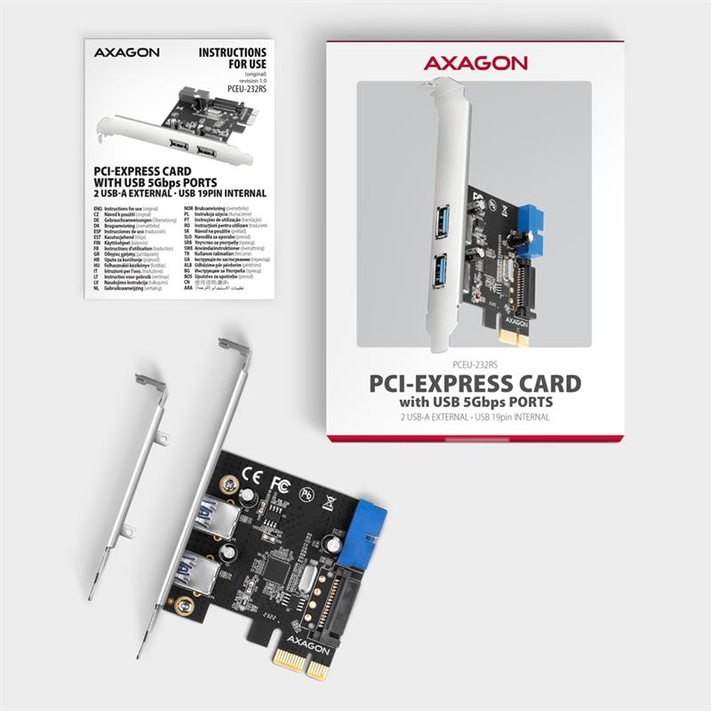 Axagon PCEU-232RS interfacekaart/-adapter Intern USB 3.2 Gen 1 (3.1 Gen 1)