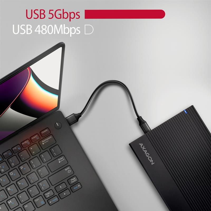 Axagon EE35-GTR USB-C 5Gbps - SATA 6G, 3.5 RIBBED box BLACK - USB Typ C HDD-behuizing Zwart 3.5""