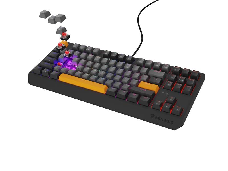 GENESIS Thor 230 TKL toetsenbord Gamen USB + RF Wireless + Bluetooth QWERTY Zwart, Grijs, Oranje