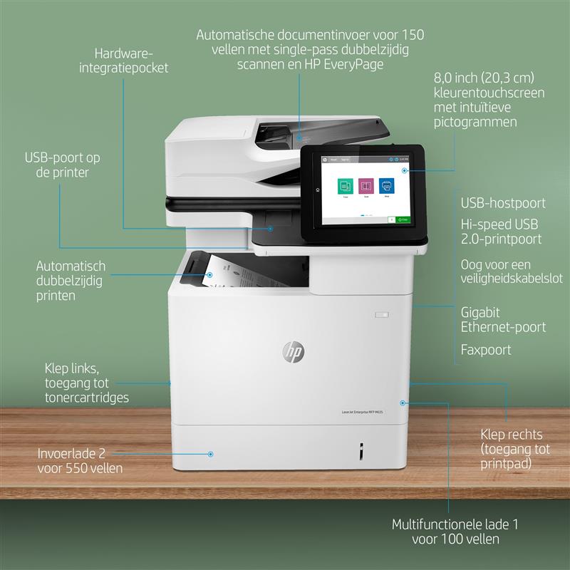 HP LaserJet Enterprise MFP M635h, Black and white, Printer voor Printen, kopiëren, scannen en optioneel faxen, Scannen naar e-mail; Dubbelzijdig print