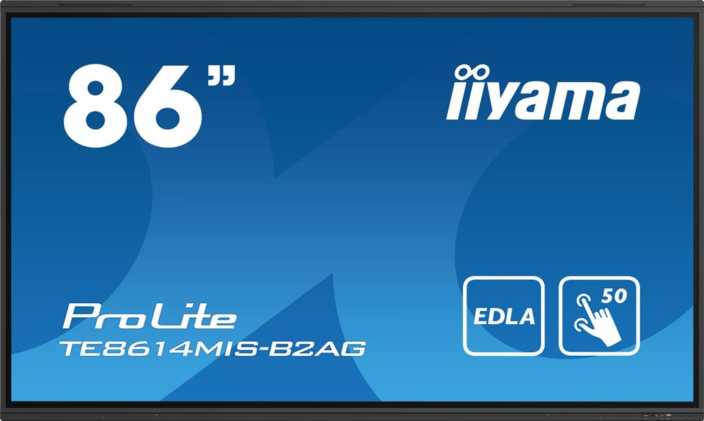 iiyama PROLITE TE8614MIS-B2AG Digitale signage flatscreen 2,17 m (85.6"") Wifi 435 cd/m² 4K Ultra HD Zwart Touchscreen Type processor Android 24/7