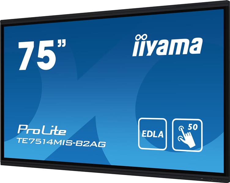 iiyama PROLITE TE7514MIS-B2AG Digitale signage flatscreen 190,5 cm (75"") Wifi 435 cd/m² 4K Ultra HD Zwart Touchscreen Type processor Android 24/7