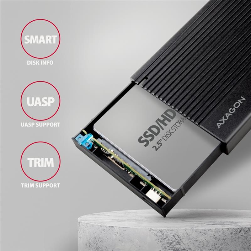 Axagon EE25-GTR USB-C 3.2 Gen 2 - SATA 6G 2.5\"" externes Festplattengehäuse geriffelt HDD-/SSD-behuizing Zwart 2.5""