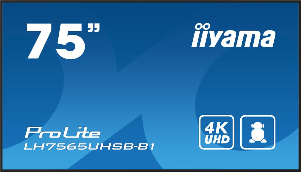iiyama LH7565UHSB-B1 beeldkrant Kiosk-ontwerp 189,2 cm (74.5"") LED Wifi 800 cd/m² 4K Ultra HD Zwart Type processor Android 11 24/7