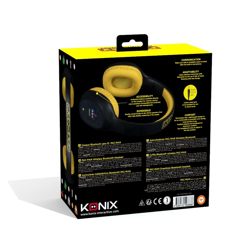 Konix 82541120664 hoofdtelefoon/headset Bedraad en draadloos Hoofdband Oproepen/muziek Bluetooth Zwart, Geel